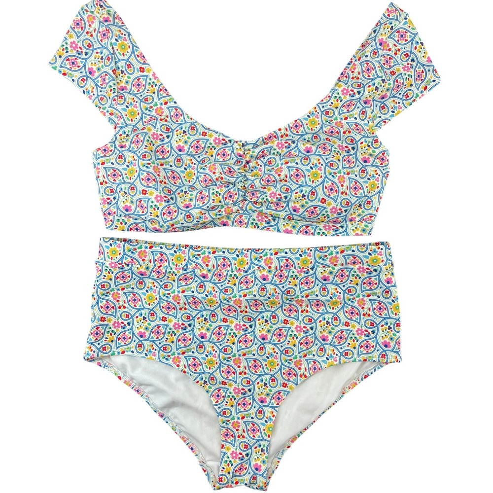 Boden Bikini Set Womens 12 Multi Paisley Floral High Waist Vacation Resort Swim